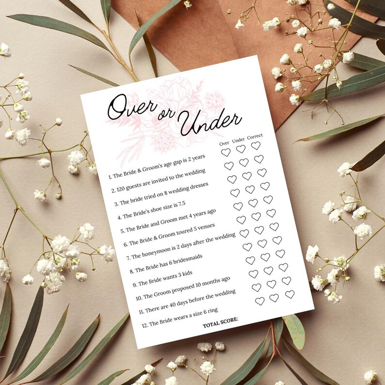 Bridal Shower Game: Over or Under Printable (digital Download) - Etsy