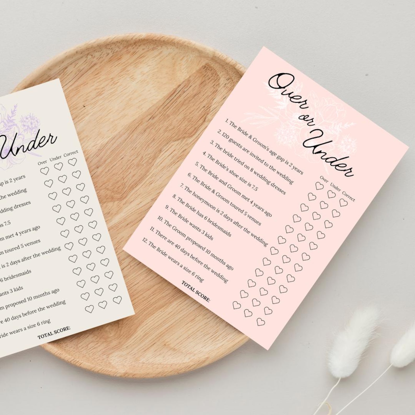 Bridal Shower Game: Over or Under Printable (digital Download) - Etsy