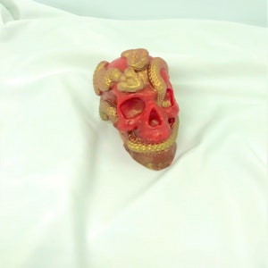 skull, skull, death&#39;s head, resin skull, red and gold, Halloween decoration