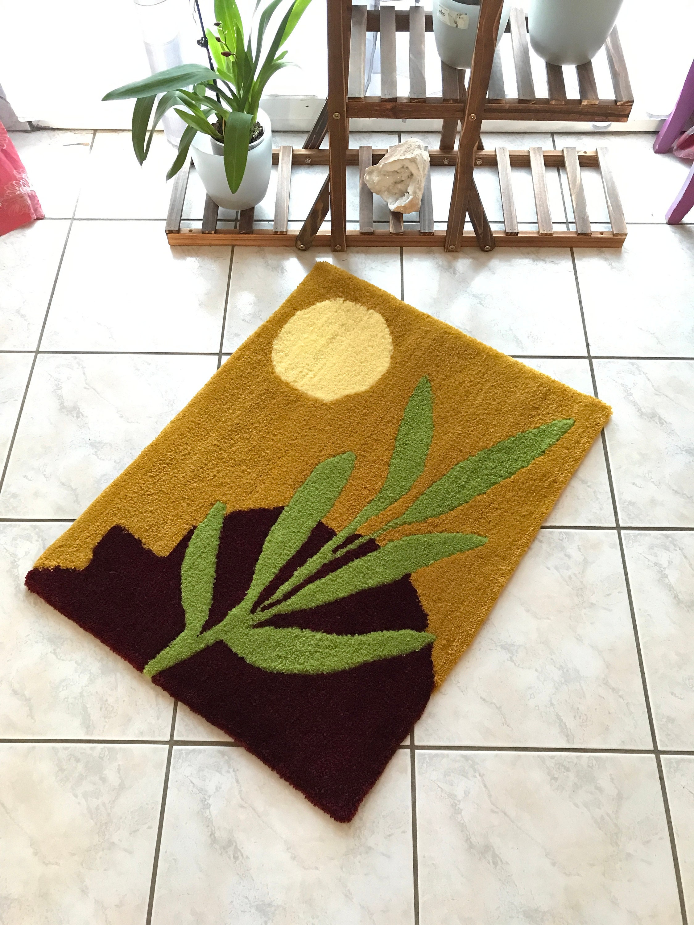 Tapis Feuille, Tufting Rug, Tapis Tufté, Fait Main, Création Main