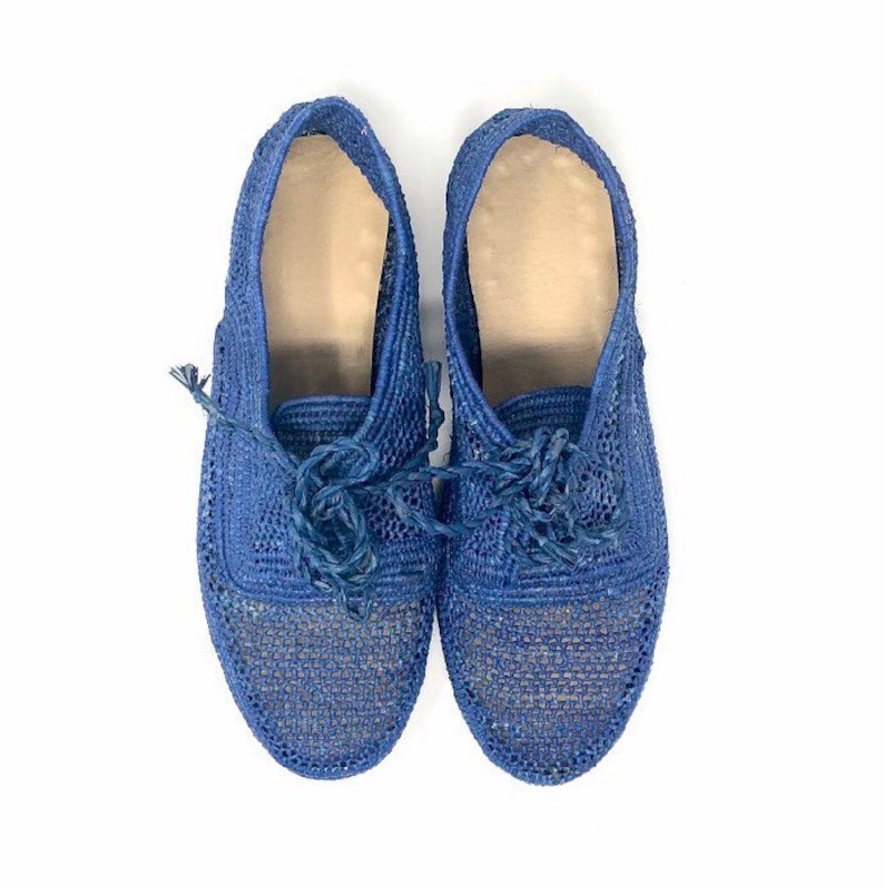 Blue Raffia Shoes. Women Lace Up Shoes. Raffia Lace Up Flats. | Etsy