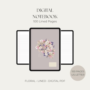 Digital Notebook for Goodnotes | Simple Digital Notebook | 100 Page Lined Notebook | Wildflower Floral PDF Notebook