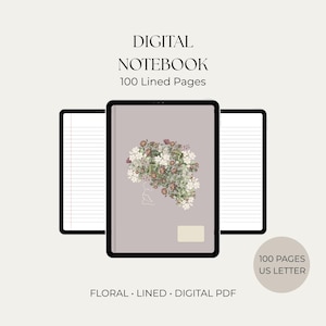 Digital Notebook for Goodnotes | Simple Digital Notebook | 100 Page Lined Notebook | Floral PDF Notebook