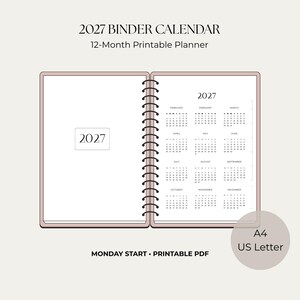 2027 Monthly Calendar Printable | Binder Planner Inserts | 2027 Monthly Planner | Monday Start Calendar | A4 A5 PDF