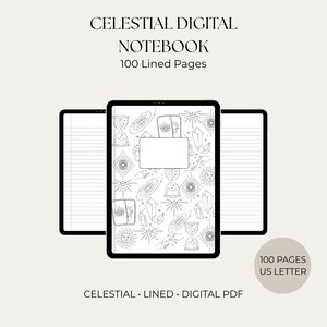 Digital Notebook for Goodnotes | Simple Digital Notebook | 100 Page Lined Notebook | Celestial PDF Notebook