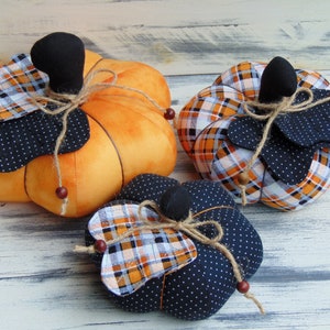 Fabric Pumpkins Decor, Set of Three Stuffed Cotton Pumpkins