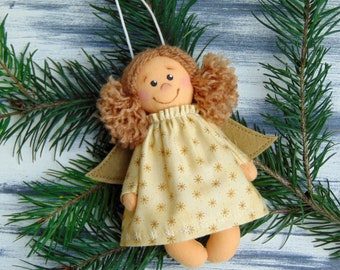 Christmas Angel Doll, Christmas Decor, Little Angel, Christmas Tree Ornament, Handmade Cloth doll