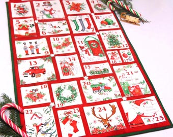Fabric Advent Calendar, Reusable Christmas Wall Hanging, Quilted Cotton