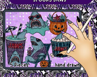 Spooky Shark Halloween Clipart Bundle | Shark PNG | Halloween Beach Clipart | Hand Drawn PNG | Sublimation | Commercial Use