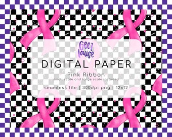 Pink Ribbon Digital Paper – Checkerboard Awareness Seamless PNG