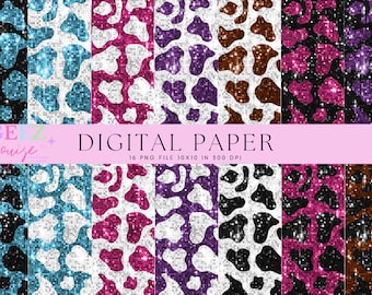 Sequin Cow Print Digital paper- digital design bundle- 300 DPI- PNG