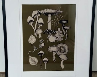 Fall Forest Floor - Mushroom Wall Art Print, A4, Fungi, Woodland, Botanical, gift, Illustration, apothecary, Cottagecore
