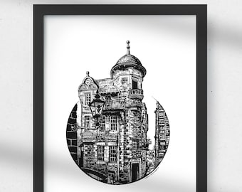Edinburgh Scotland Art Print, The Writers' Museum Pen and Ink Illustration