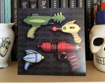 Phasers On Stun - Blank Greeting Card Sci-Fi Retro Ray-Guns! Pew Pew! Birthday Fathers Day