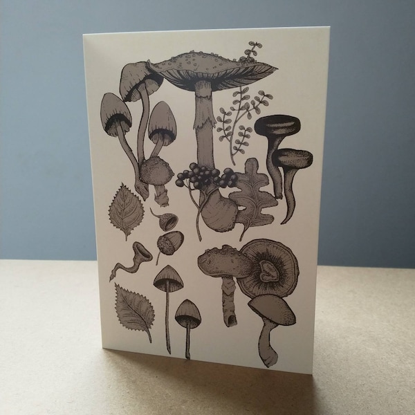 Light Forest Floor Greetings Card - Mushroom Card, Fungi, Woodland Botanical, Autumn, Fall, Illustration, Blank Mori Cottagecore