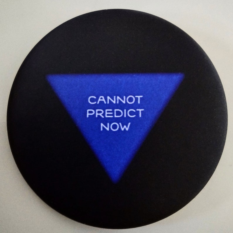 Pin/Button Badge, Magic 8 Ball, Cannot Predict Now, retro magical psychic divination toy image 1