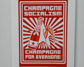 Champagne Socialism Art Print, Socialist Propaganda Style, Funny Kitchen Decor, A4