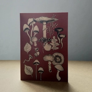 Forest Floor Greetings Card - Paddenstoel Kaart, Schimmels, Woodland Botanical, Herfst, Herfst, Illustratie, Blanco. Cottagecore