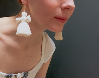 Tassel earrings / Ragdoll earrings /Cotton yarn earrings / Folk earrings/ Yarn doll  earrings/ tribal earrings