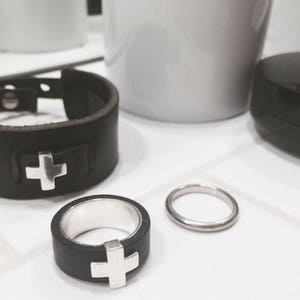 SAME PLUSY bracelet MAN leather bracelet with silver plus Leather bracelet with silver cross Cross bracelet rock style bracelet image 8