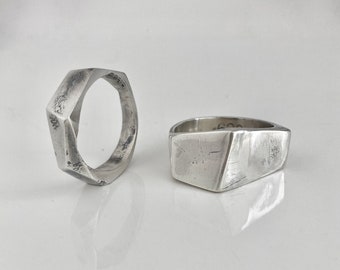 620 Signet Ring I  silver polygonal ring | antiqued signet