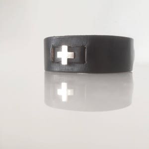 SAME PLUSY bracelet MAN leather bracelet with silver plus Leather bracelet with silver cross Cross bracelet rock style bracelet image 4