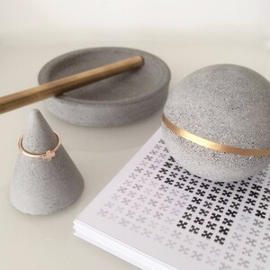 Geometric Concrete Copper Decor Sculptures 6cm, Concrete Sphere, paperweight, beton bookend image 2