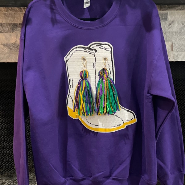 Sequin Bow Mardi Gras Short Sleeve Sweatshirt main image 1
