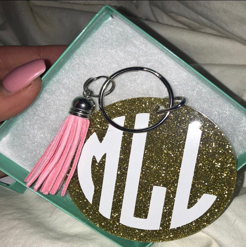 Monogram Keychain Gold Glitter Monogram Key chain Keychain Etsy
