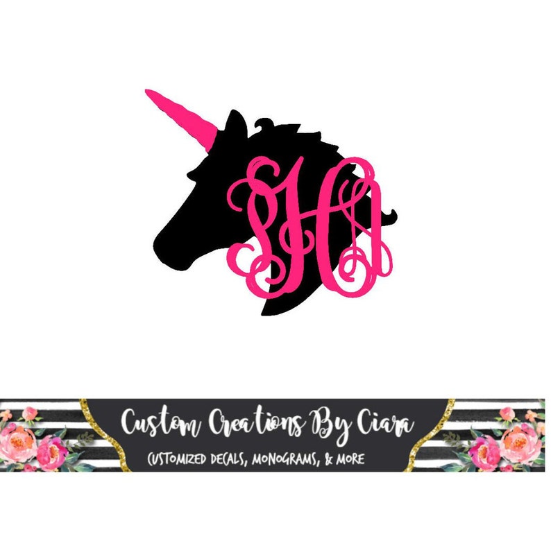 Unicorn Monogram Unicorn Decal Car Decal Cup Decal Etsy