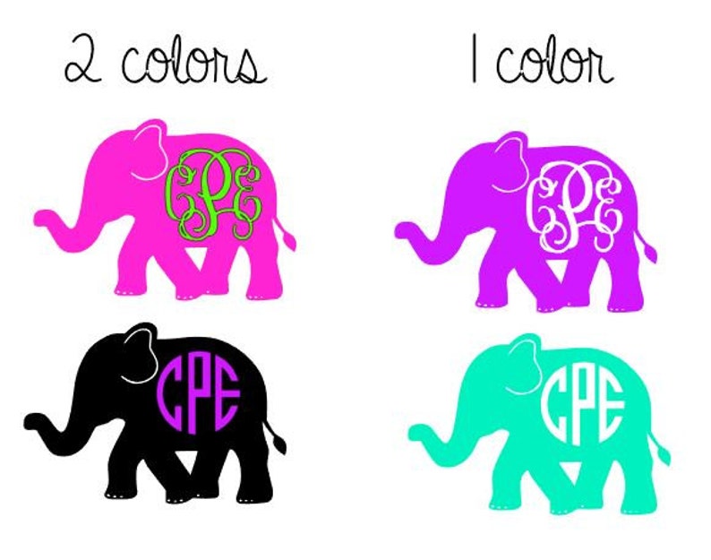 Elephant Monogram Decal 1 Color 2 Color Monogram Decal Etsy