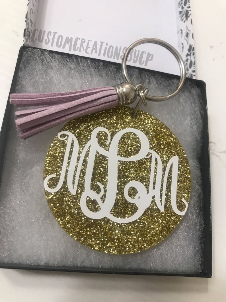 Monogram Keychain Gold Glitter Monogram Key Chain Keychain Etsy