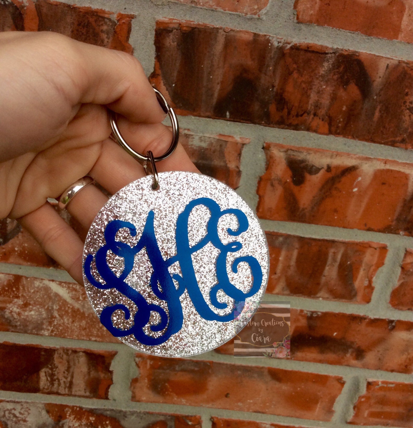 Silver Glitter Monogram Keychain Monogram Key Chain Keychain Etsy