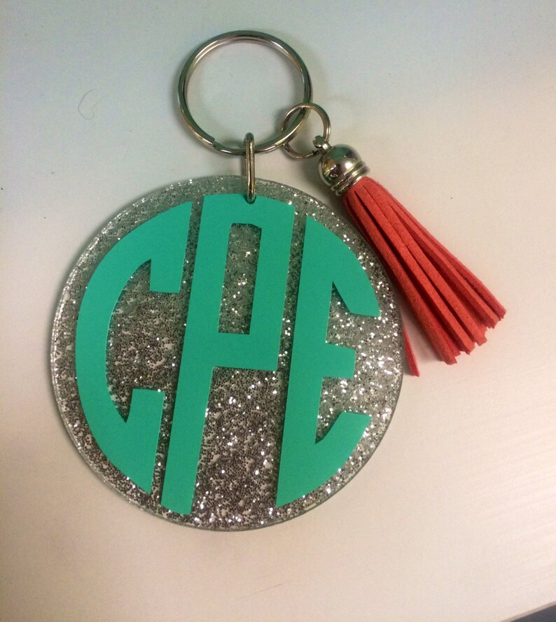 Silver Glitter Monogram Keychain Monogram Key Chain Keychain Etsy