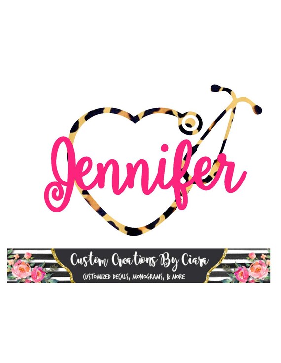 Decal Custom Doctor RN CNA Stethoscope With heart And Your Name Car Sticker