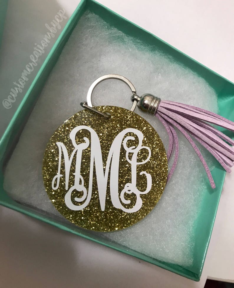 Monogram Keychain Gold Glitter Monogram Key Chain Keychain Etsy