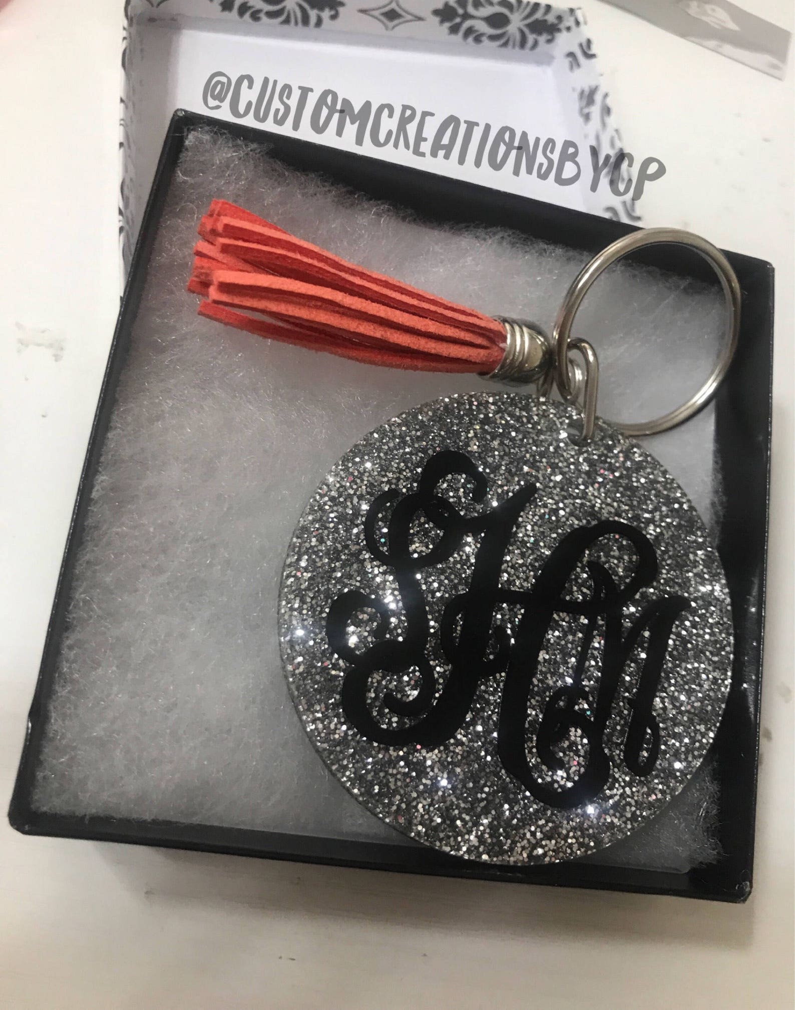 Silver Glitter Monogram Keychain Monogram Key Chain Keychain Etsy