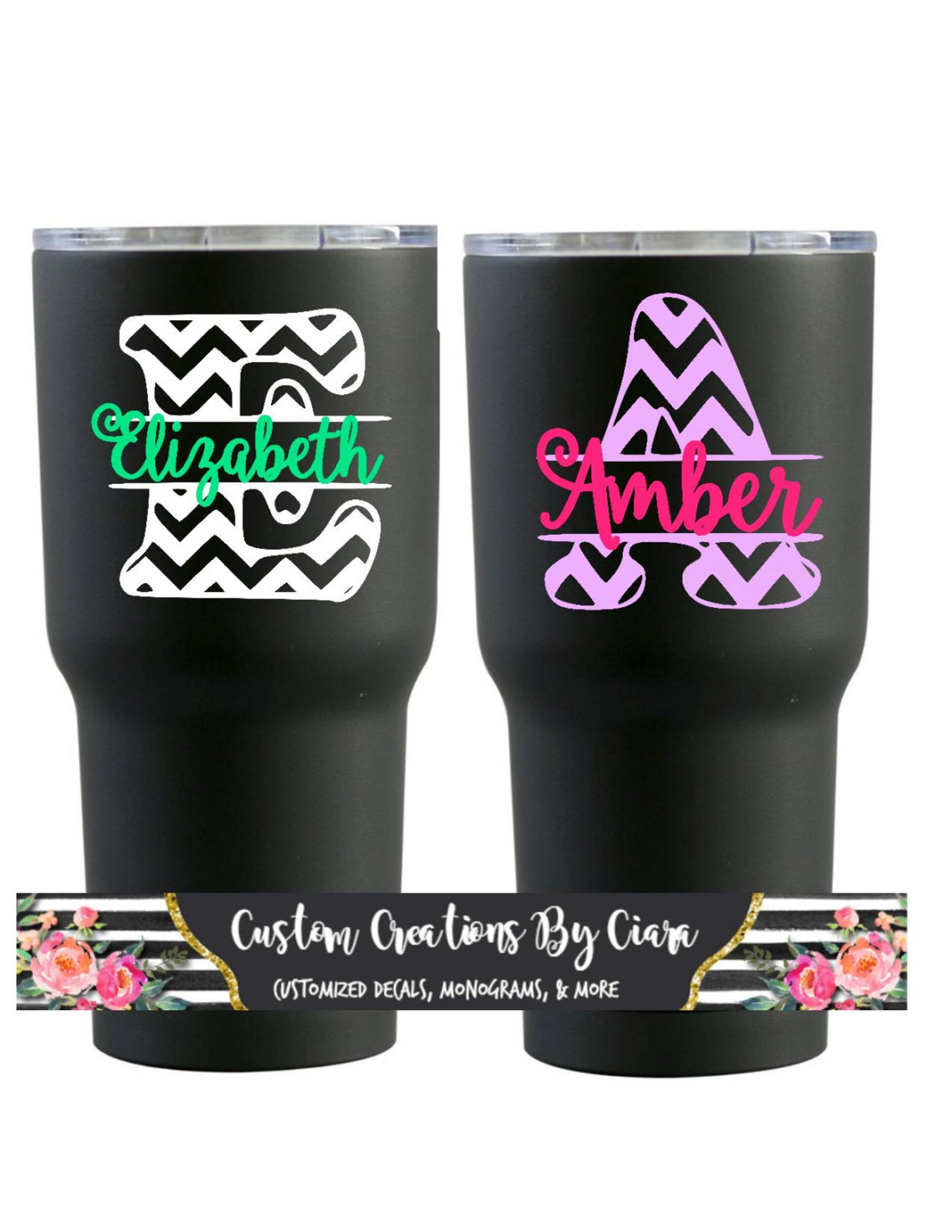 Monogram Chevron Name Decal Cup Mug Yeti Tumbler Decal Etsy