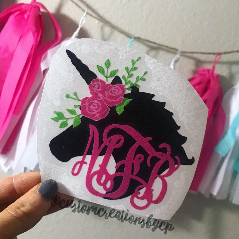 Unicorn Flower Monogram Unicorn Decal Car Decal Cup Etsy