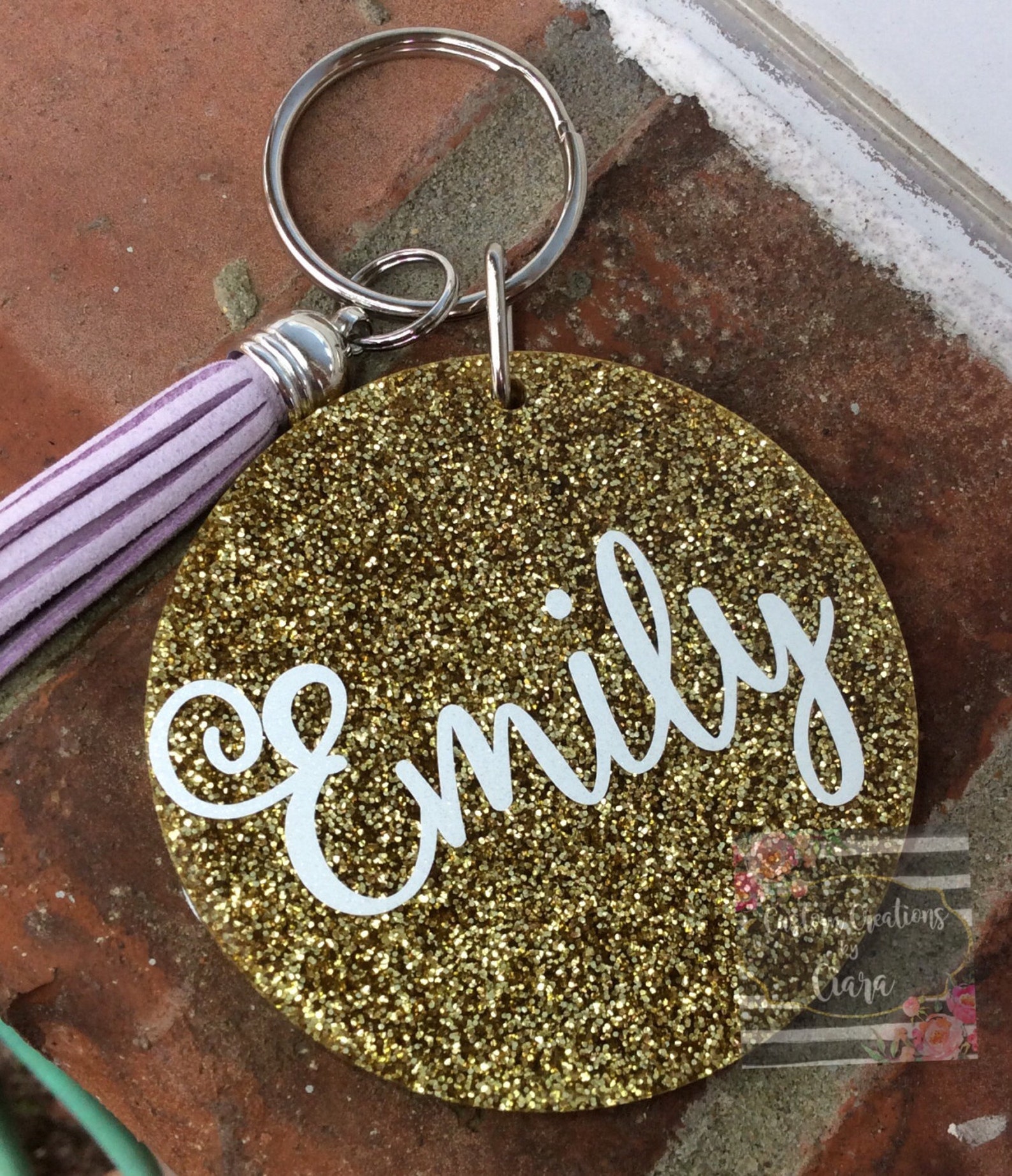 Monogram Keychain Gold Glitter Monogram Key Chain Keychain Etsy