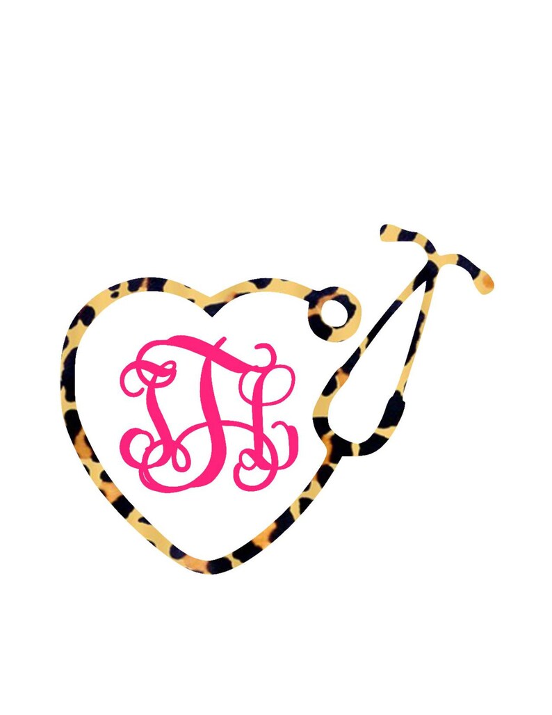 Cheetah Leopard Stethoscope Monogram Decal Laptop Decal Etsy