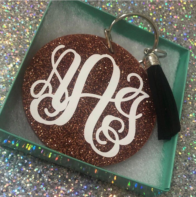 Monogram Keychain Gold Glitter Monogram Key chain Keychain Etsy