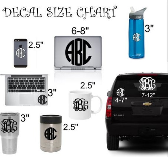 Monogram Decal Size Chart