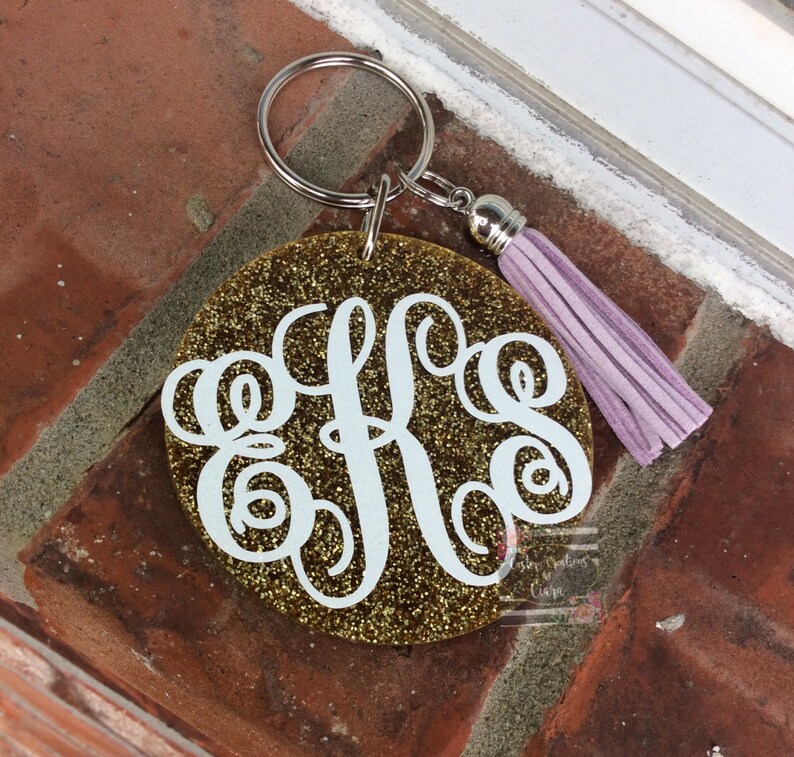 Monogram Keychain Gold Glitter Monogram Key Chain Keychain Etsy