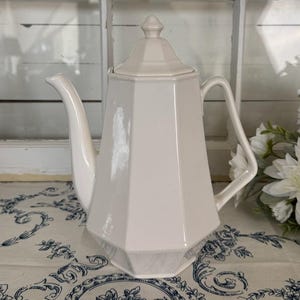 Vintage White Coffee Pot, Pitcher and Lid, Vase, Cottagecore, Antique decor, Farmhouse, Mid Century, Collectors Item
