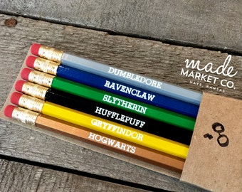 Harry Potter Pencil Set, Hogwarts Gift, Foiled Engraved Pencils, Christmas Gift, Stocking Stuffer, Best Seller, Most Popular Item, Office