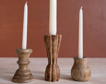 Dual Skinny & Standard Taper Wood Candle Holder Set | boho | zen seeker | gift idea | gift mode | home decor | housewarming | fireplace