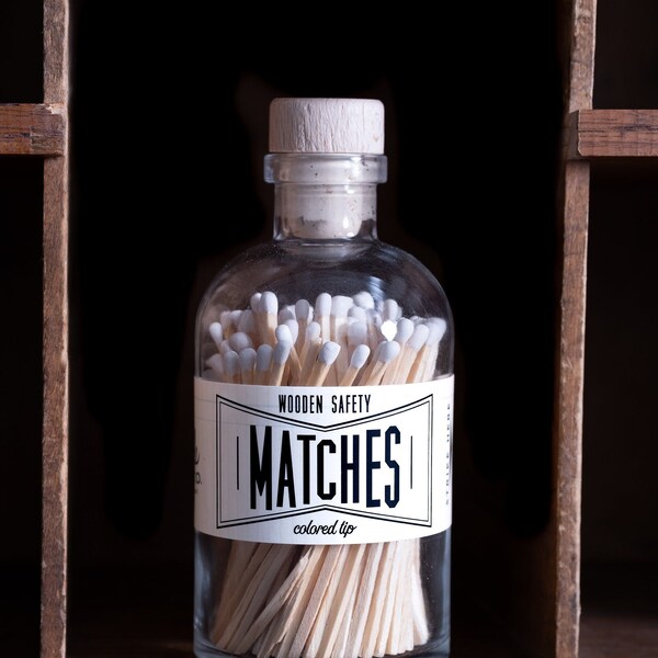 Vintage Apothecary Matches White | decor | gift idea | gift mode | candle | host | homeowner | cottage | farmhouse | minimal | housewarming