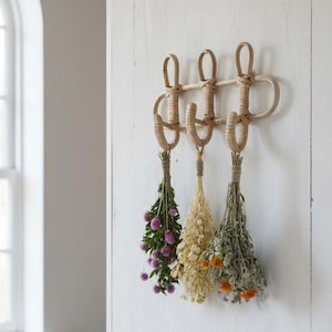 Rattan Wall Hook Rack, Boho Cottage Decor, 3 Loops