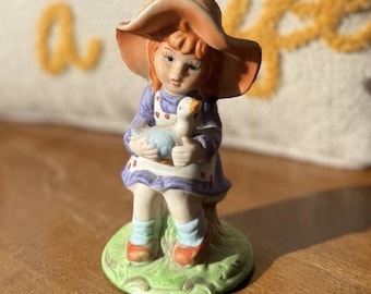 Vintage Girl with Goose Figurine Ceramic Porcelain Cottagecore Decor Country Cottage Figurine Nostalgic Collectible